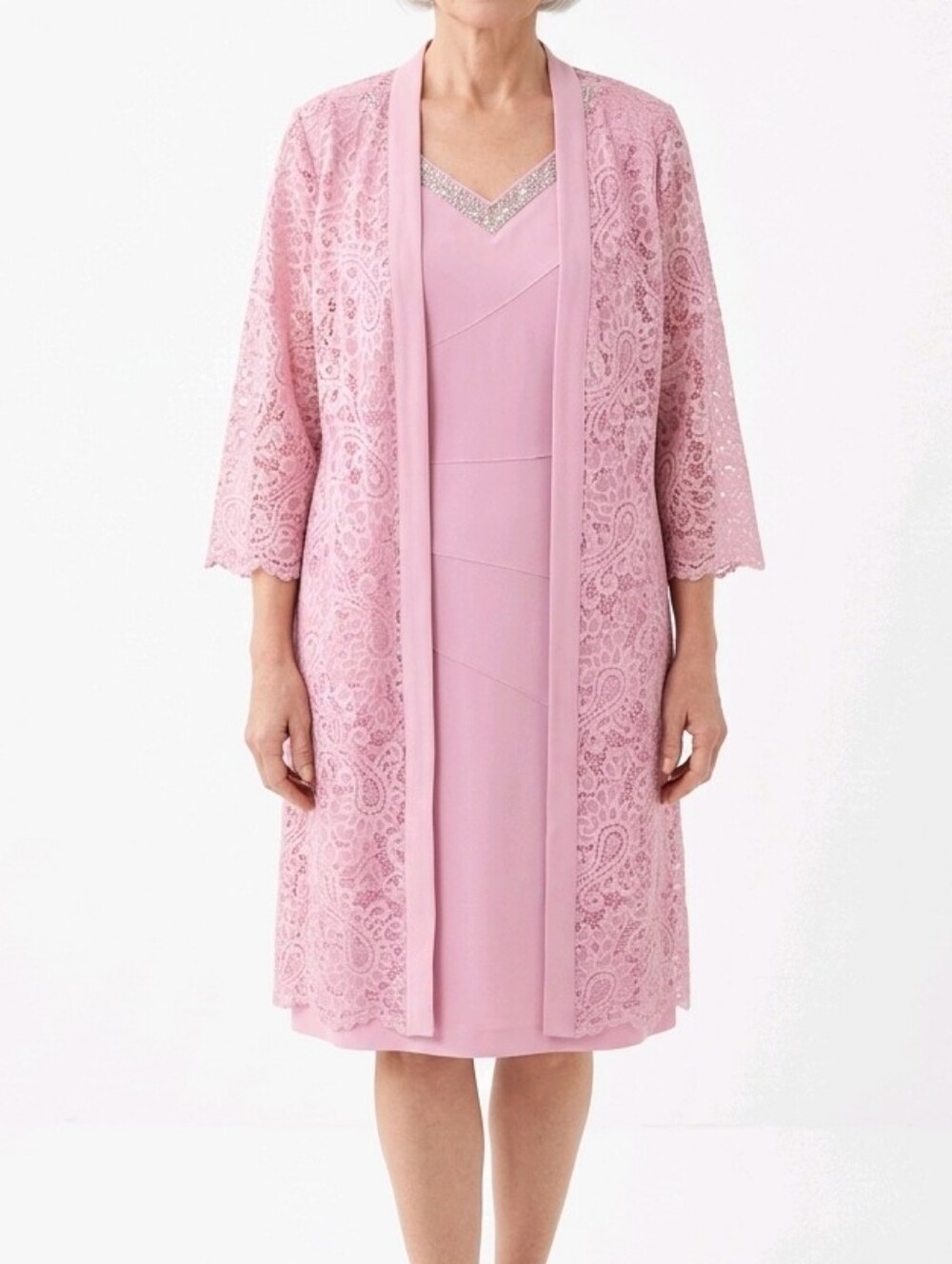 Giovanna Signature Pink Lace Rhinestone 2 Piece Dress Jacket NWT